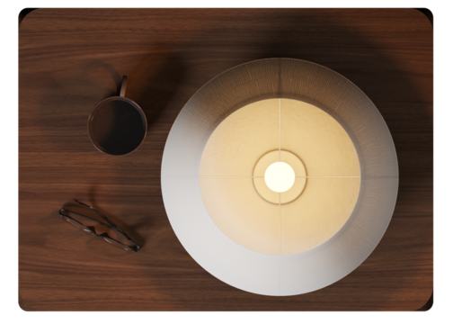 Top view of bedside table with lamp	