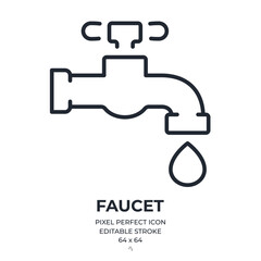 Faucet editable stroke outline icon isolated on white background flat vector illustration. Pixel perfect. 64 x 64.