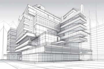 Illustration of building elevation with architectural lines. Generative AI