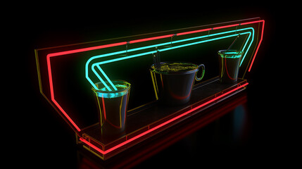 カラフルなコーヒーのネオンサイン　ネオンロゴ　neon sign neon logo