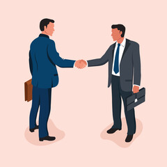 Business deal and agreement. Two business people handshaking. Vector illustration isometric design