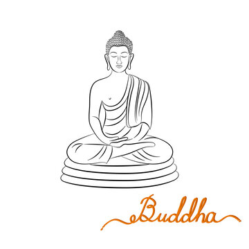 Freehand Drawn Buddha in Various Serene Poses, Rendered in Doodle-Style Drawing with Outlines and Fine Lines to Convey Spiritual and Meditative Qualities.