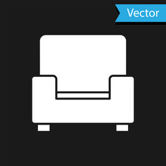White Armchair icon isolated on black background. Vector