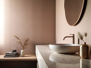 Sophisticated Modern Bathroom with Wall Mockup for Artwork - Generative AI