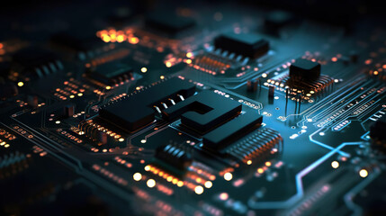 Fototapeta premium Microprocessor and CPU technology background. Main microchip on the motherboard. Based on Generative AI