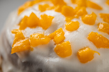 Closeup on fresh baked sweet bun roll with cream