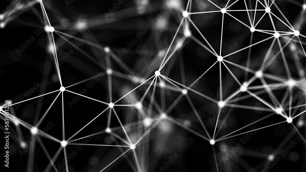 Poster connecting colored lines and dots in space. abstract digital background. data network connections.3d