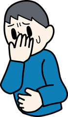 おなかが痛くて吐き気のしている人物の上半身のイラスト