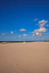 Beautiful holiday seaside landscape. Moving dunes in the desert in Slowinski National Park in Leba,...