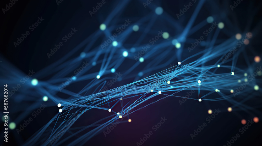Poster luminous blue network connection with sparkling dots background. based on generative ai