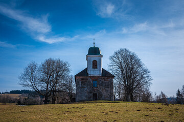 Baroque Church of St. Matthew at springtime, Deštné v Orlických horách; The Czech republic 