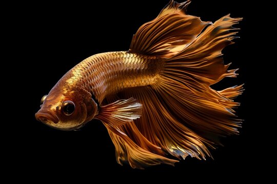 golden betta fish is on a black background.