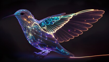 A neon hummingbird with glowing wings that beat rapidly  Generative AI