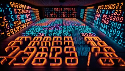 A neon grid of letters and numbers that spell out a message  Generative AI