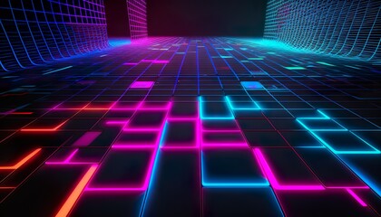 A neon grid that pulses with vibrant colors  Generative AI