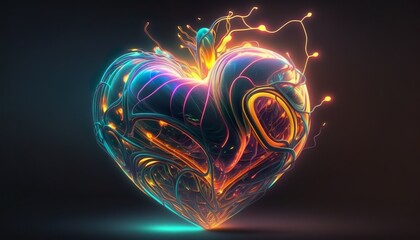 A neon heart with pulsing colors and a glowing aura  Generative AI