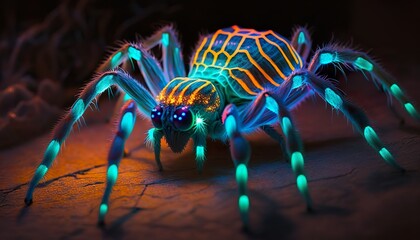 A neon spider with glowing legs and a body that pulsates with color  Generative AI