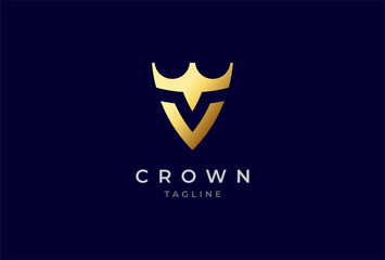 Crown logo design, letter V with crown combination forms a shield symbol, usable for brand and company logos, vector illustration