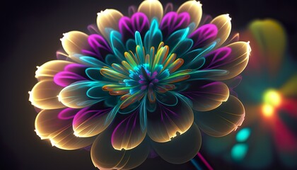 A neon flower with glowing petals and a shimmering aura  Generative AI