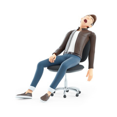 3d cartoon man sleeping in office chair