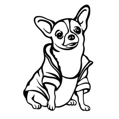 Chihuahua puppy Dog in clothes line art vector black