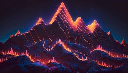 A neon mountain with glowing ridges and peaks  Generative AI