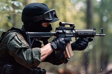 Fototapeta premium Special forces Anti-terrorist on mission. Generative AI.