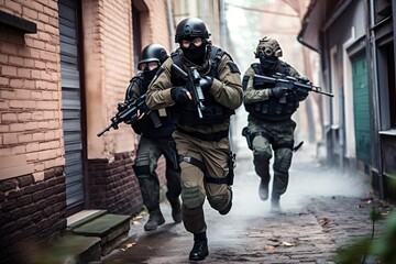 Special forces Anti-terrorist on mission. Generative AI.