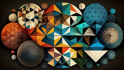 A random assortment of circles squares and triangles that overlap and blend together  Generative AI