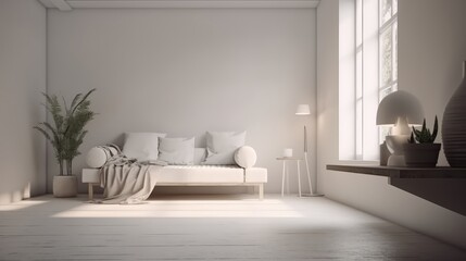 Minimal living room, empty wall art