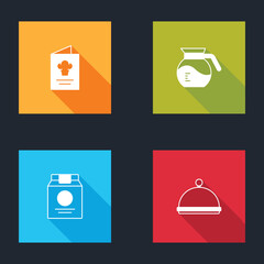 Set Cookbook, Coffee pot, Online ordering and delivery and Covered with tray icon. Vector