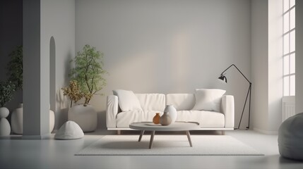 Minimal living room, empty wall art