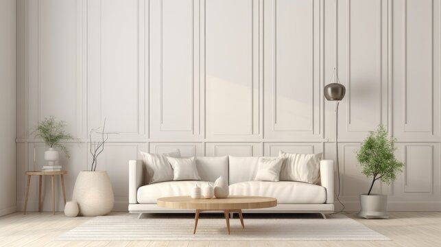 Minimal living room, empty wall art © Enea