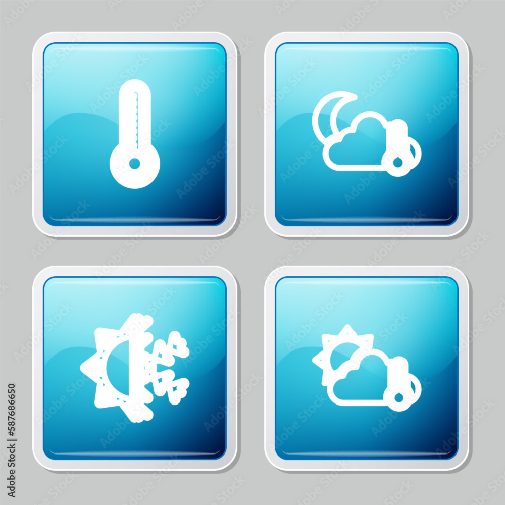 Sticker Set line Meteorology thermometer, Thermometer and cloud, moon, Sun snowflake and sun icon. Vector