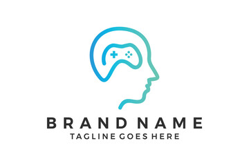 Human head and gaming logo design vector illustration