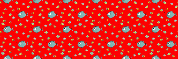 pattern. Set with fish. Sea and river fish. Horizontal image. Banner for insertion into site.