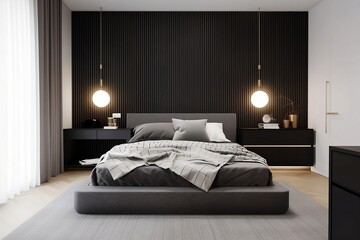 Minimalist Bedroom Decor in a Modern and Stylish Space, AI Generated