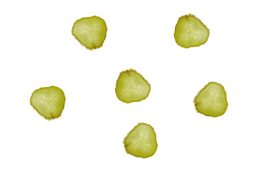  slices of pickle or pickled Cucumber  , isolated transparent background
