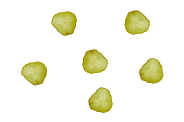  slices of pickle or pickled Cucumber  , isolated transparent background