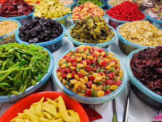 variety of candied fruit in the market