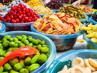 variety of candied fruit in the market