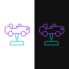 Line Swing car on the playground icon isolated on white and black background. Childrens carousel with car. Amusement icon. Colorful outline concept. Vector