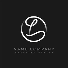L Letter. Calligraphy minimal monogram. Template design logo. Hand drawn is an cursive initial letter L combined with a round frame. Emblem vector
