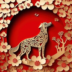 paper cut style, Chinese New Year, stock illustration Chinese New Year, Chinese Culture, Backgrounds. Generative Ai.