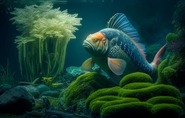 Giant fish in an aquarium created with Generative AI technology