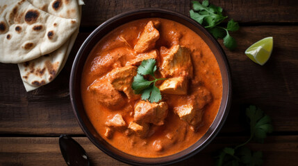 A Bowl with Chicken Tikka Masala in a Rustic Setting