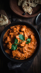 A Bowl with Chicken Tikka Masala in a Rustic Setting