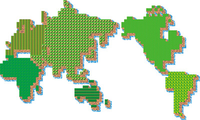 RPGのマップ風　デフォルメしたドット絵の世界地図