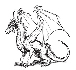 Fantasy dragon sitting sketch illustration Myths and legends