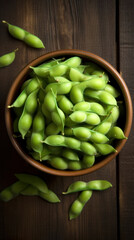 A Bowl with Edamame in a Rustic Setting